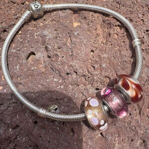 Pandora Sterling Silver 9” Iconic Moments Snake Bracelet with 3 Pandora Charms